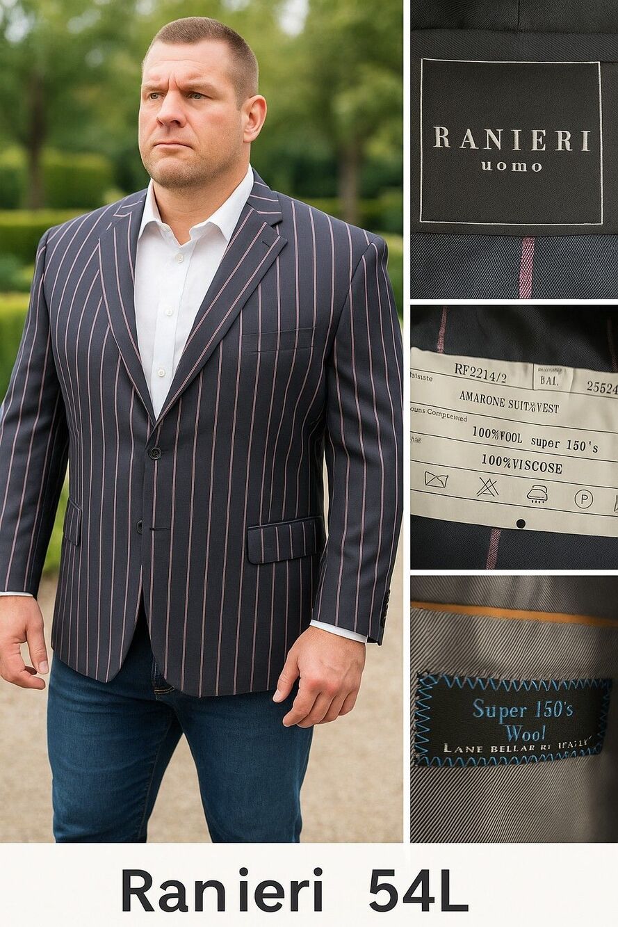 Ranieri Uomo 54L Blazer | Super 150’s Wool | Made in Italy | Navy Pink Pinstripe